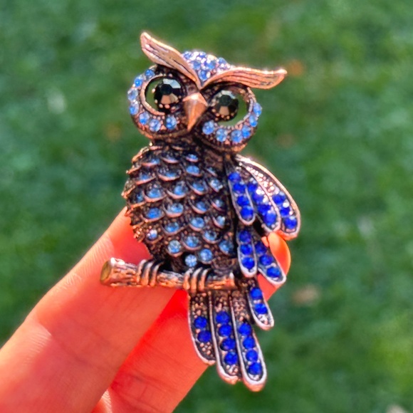 Owl Brooch Owl Pin Vintage Style Rhinestone Owl Brooch - Picture 3 of 8